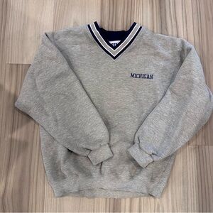 Vintage Gray Sweatshirt with Navy Accents